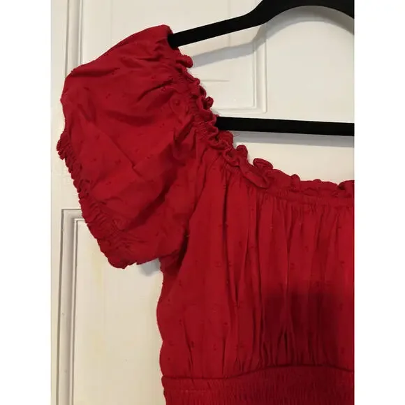 NEW Hollister Red Smocked Waist Short Sleeve Peasant Top L - Picture 2 of 6